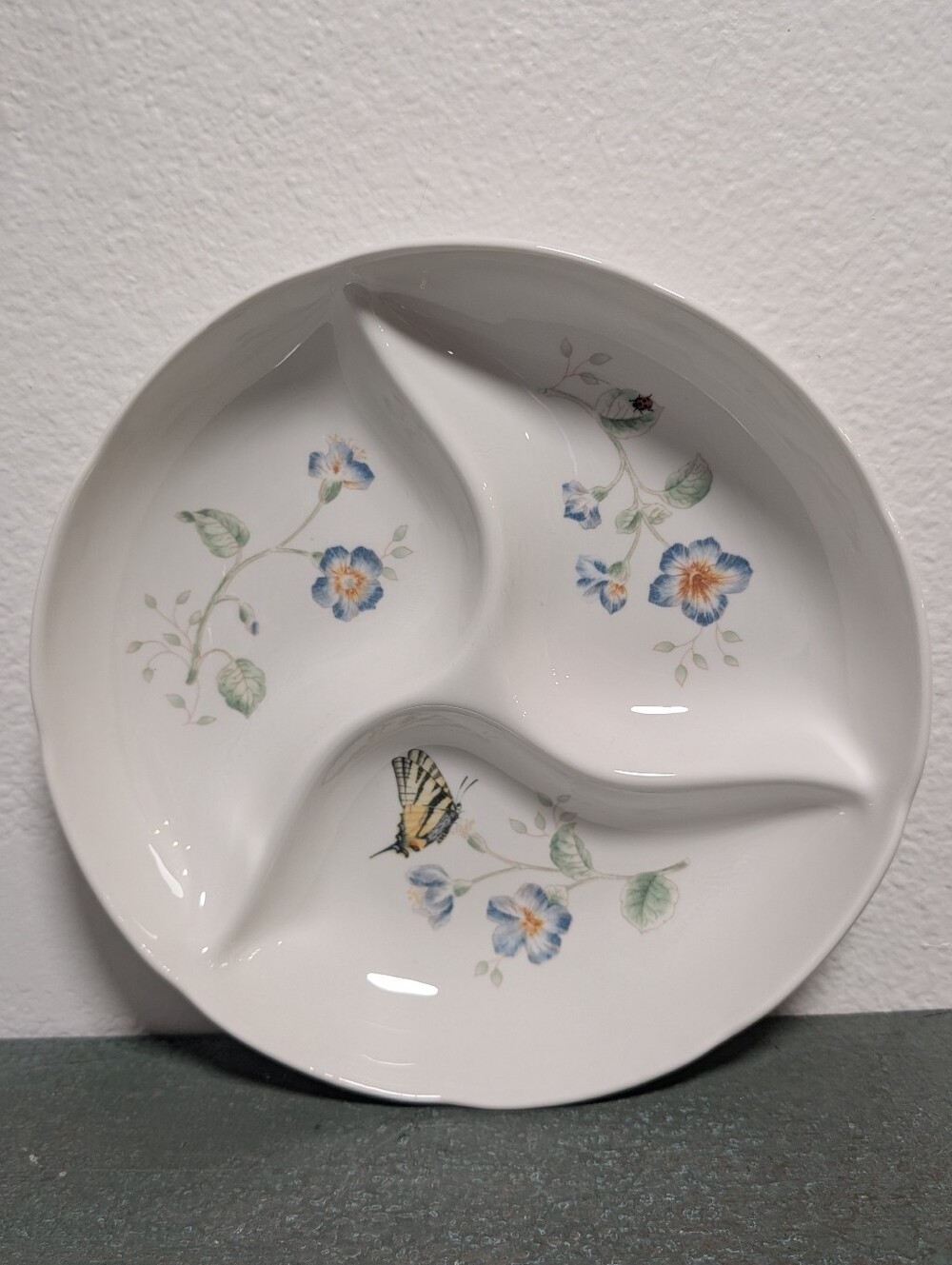 Vtg Lenox Butterfly Meadow 3 Part Divided Serving Dish 9” Round Tray Cottagecore